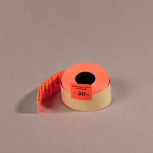 -30 % alennusetikettirulla 29 × 28 mm, loistepunainen