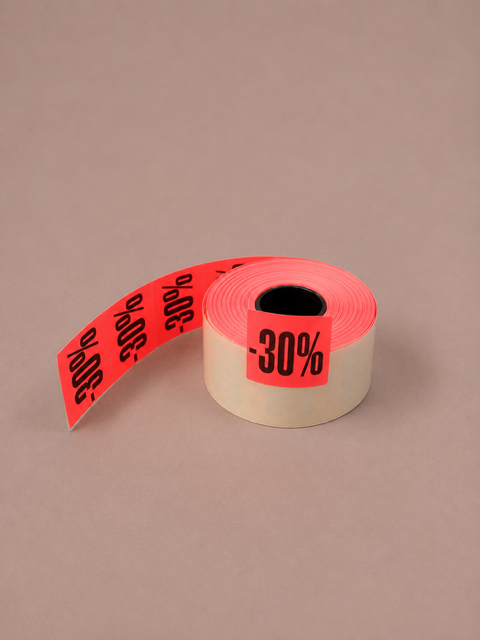 Hintalappu 29x28mm -30% punainen 2.88€ / rll 1 Hintalaput ja aletarrat hinnoitteluun