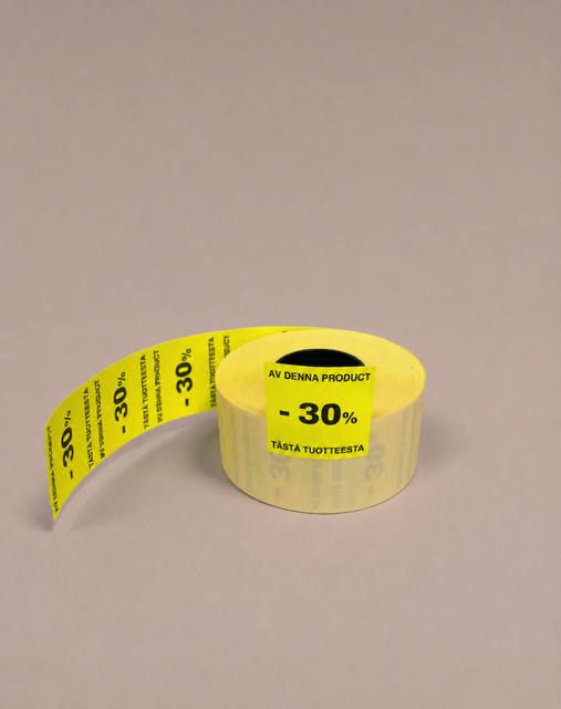 Tarjoustarrat 29x28mm keltainen "Av denna product -30% Tästä tuotteesta" 2.88€ / rll 1 ALETARRAT KAUPAN HINNOITTELUUN