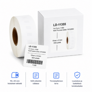 Yhteensopiva Dymo 11355 etikettirulla 19 x 51 mm, 500 etikettiä