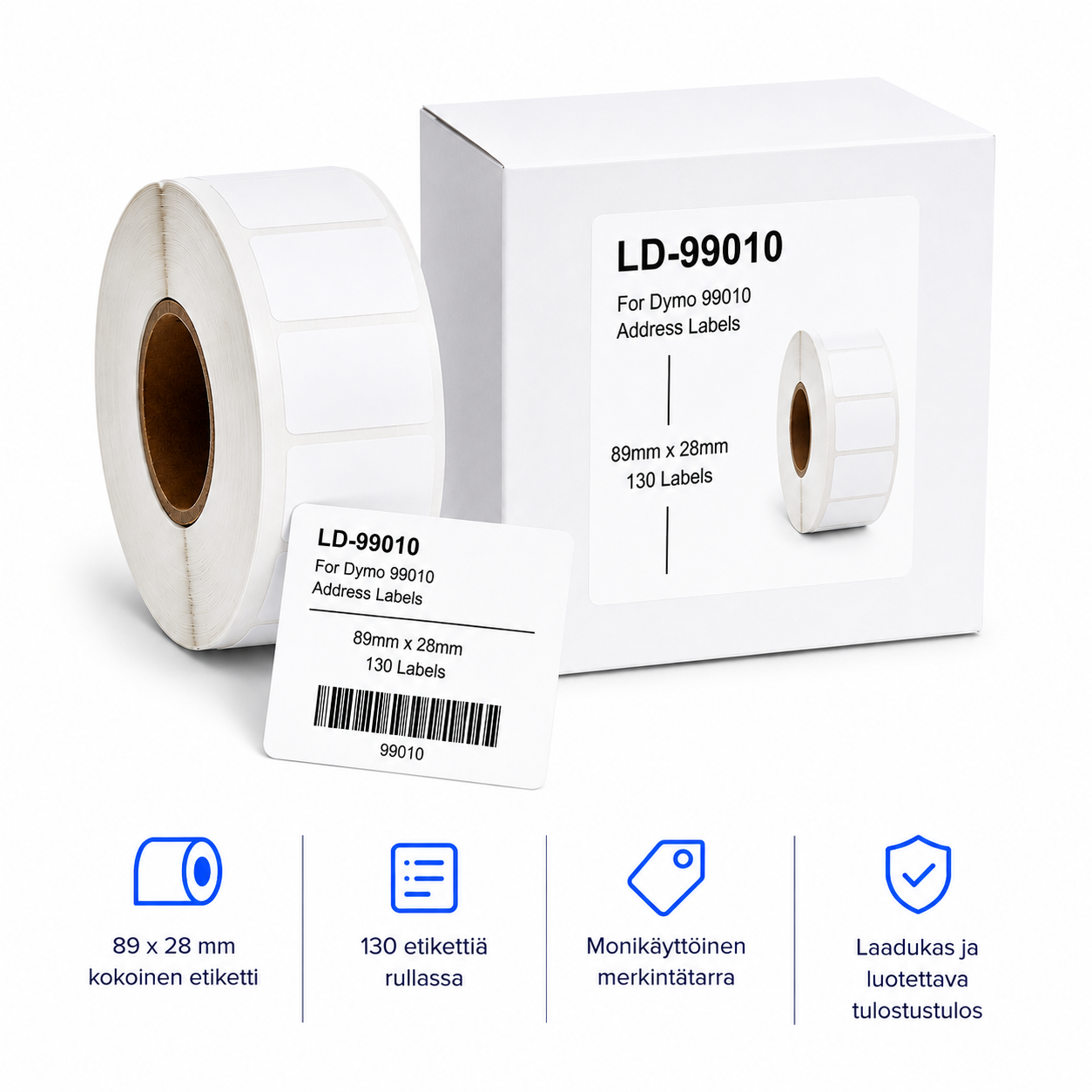 Dymo 99010 osoitetarra 89 x 28 mm / 130 tarraa 3,70€ / rll 1 Dymo 99010 yhteensopiva etikettirulla 89 x 28 mm 130 tarraa