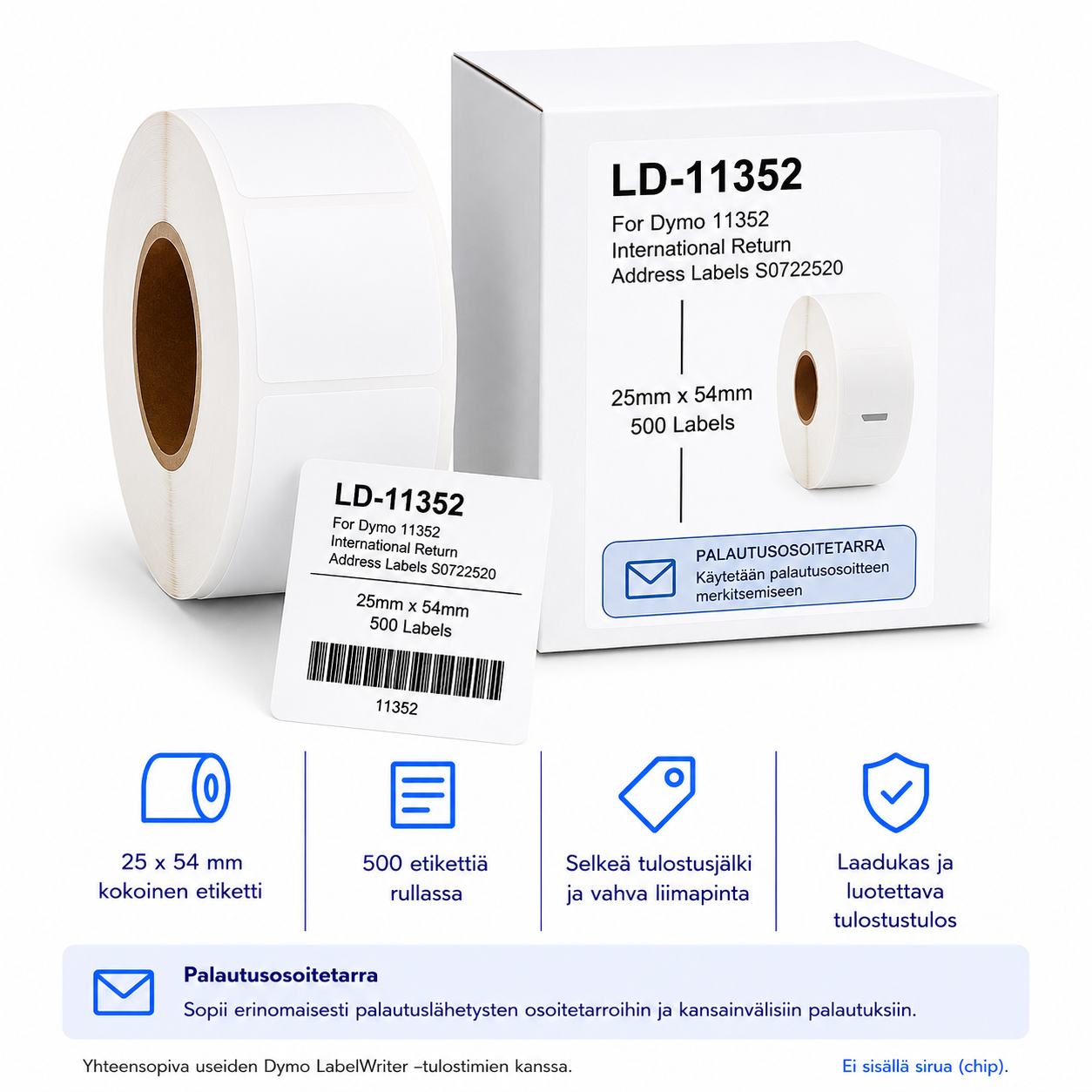 Dymo 11352 palautusosoitetarra 25 x 54 mm / 500 tarraa 1 Dymo 11352 yhteensopiva palautusosoitetarra 25 x 54 mm 500 tarraa