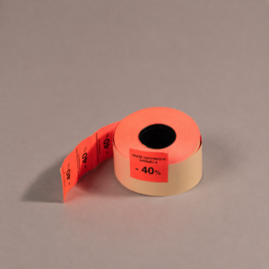 Tarjousetiketti 29x28mm Tästä tuotteesta kassalla -40% punainen