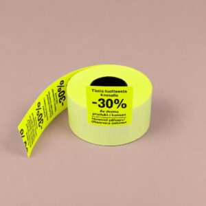 Keltainen -30 % alelappu 29 × 28 mm, suomi ja ruotsi