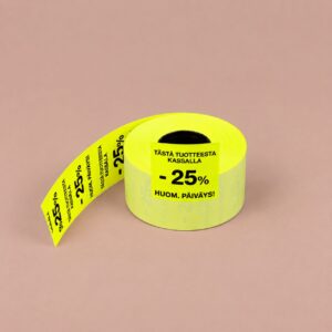 Keltainen 29x28 mm -25 % hintalappu päiväystuotteille